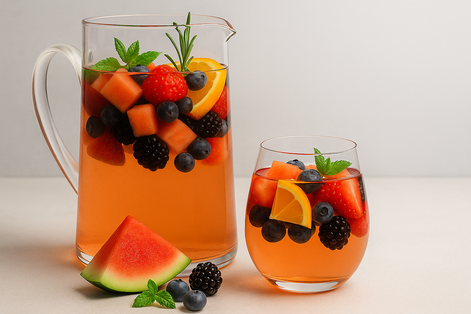 Rosé Sangria mit Wassermelone & Beeren
